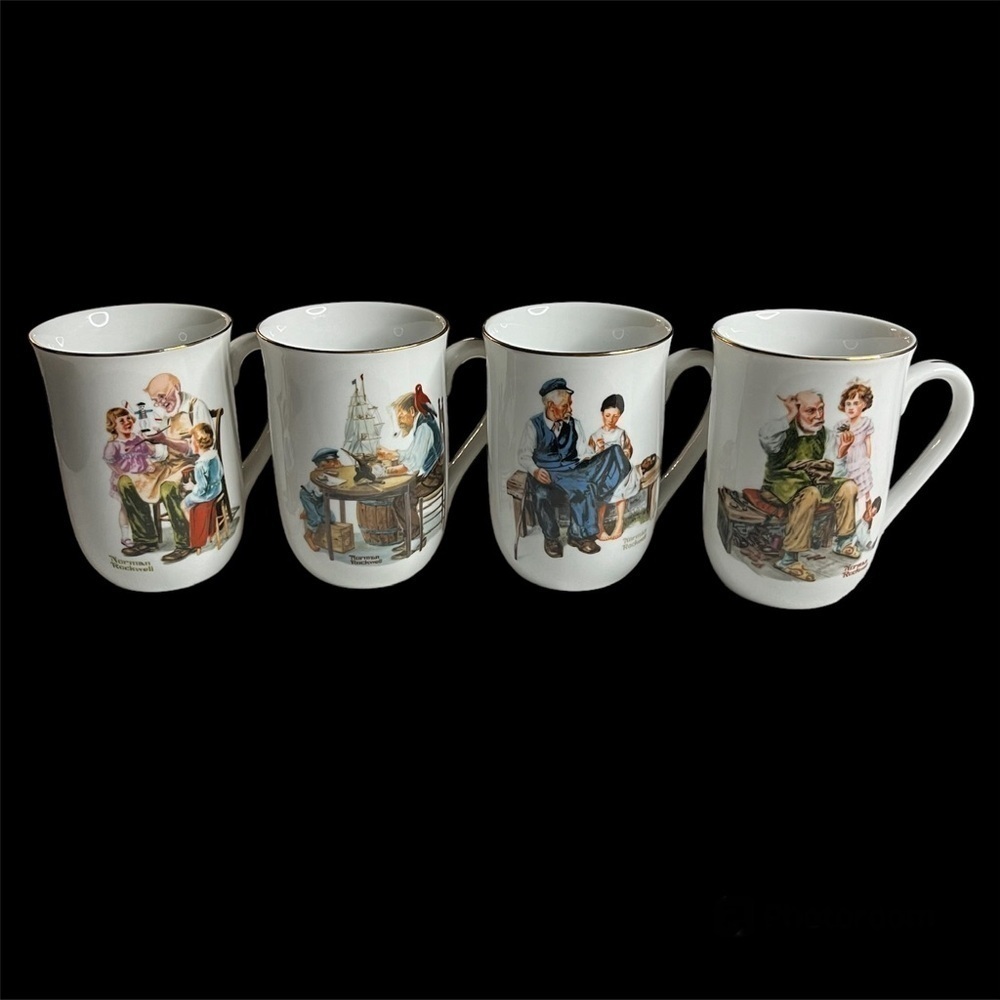 Set of 4 Vintage 1982 Norman Rockwell Mugs